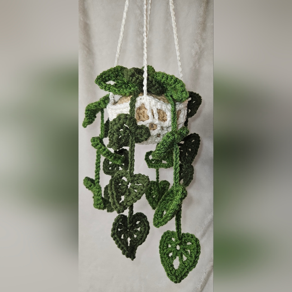 Handmade Crochet Hanging String of Hearts Plant Faux Monstera